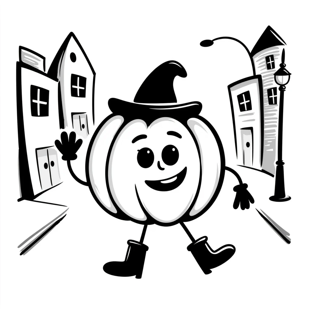 A pumpkin walking in the city emoji