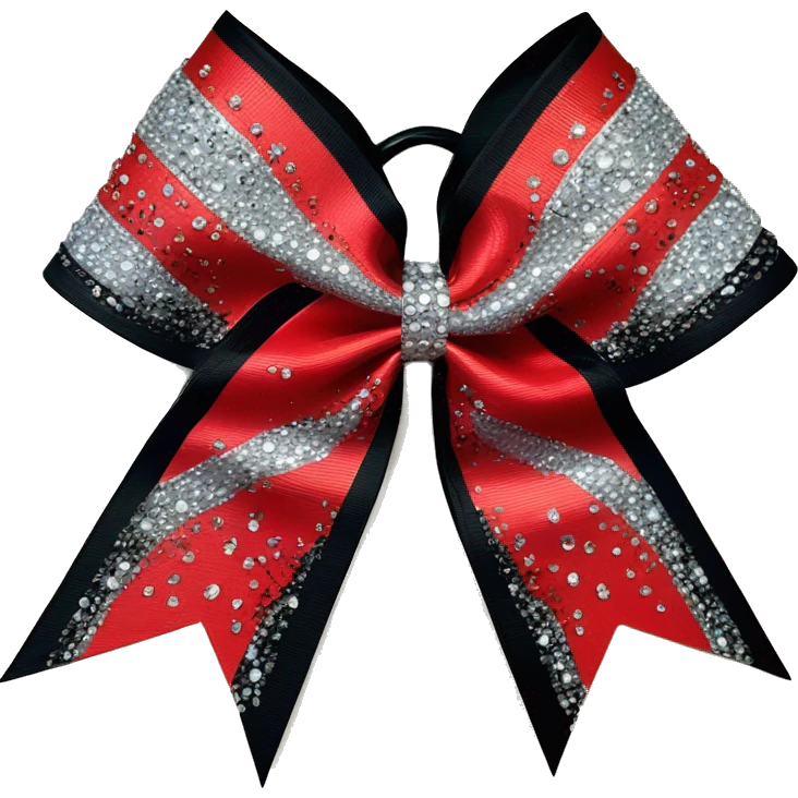 Red and black cheer bow with silver rhinestones emoji