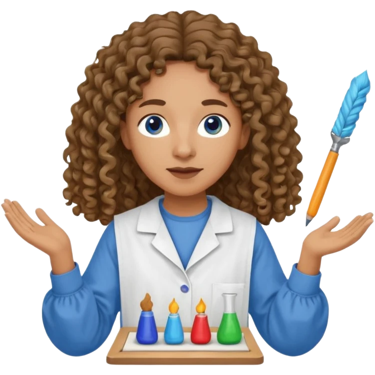 un professeur métisse au cheveux mi long bouclés avec des yeux bleus d'arts plastiques emoji