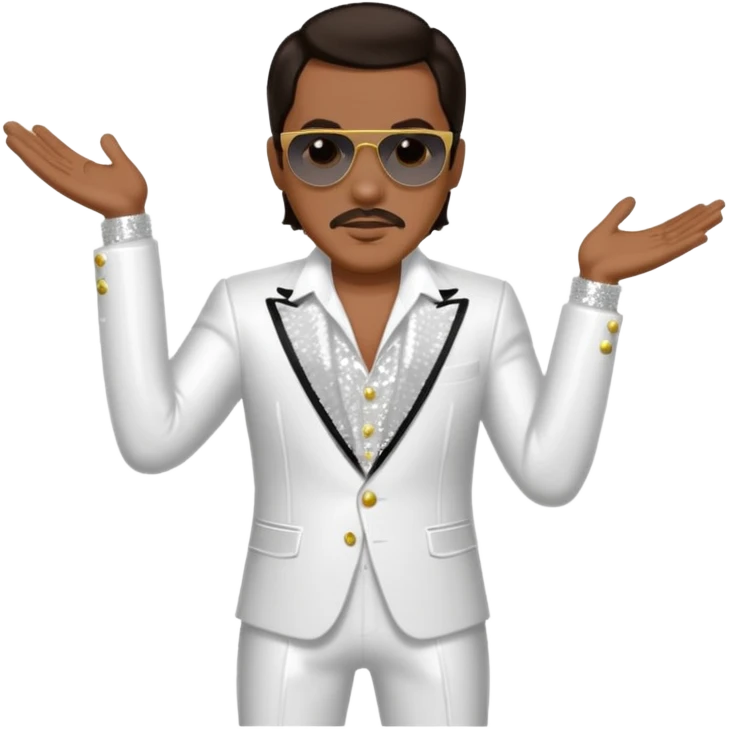 Charlie Wilson with dark brown hair, white sequin outfit emoji
