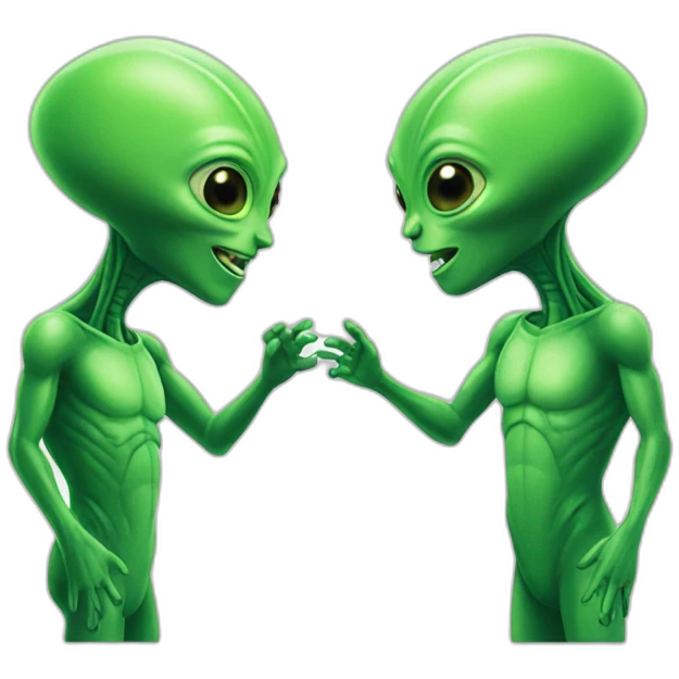 Two green aliens Talking to each other emoji