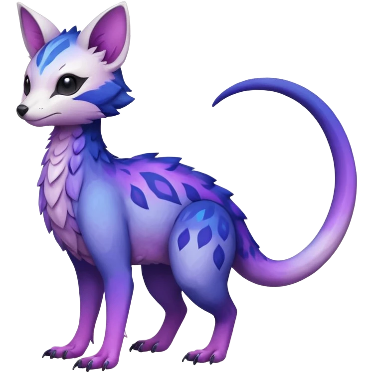  White with indigo-Violet-purple-pinkish-gradient markings beautiful handsome gorgeous aesthetic colorful vibrant Vernid-Trico-species-Fakemon-creature by LiLaiRa, 4 legs, 1 tail, random markings, (full body) emoji