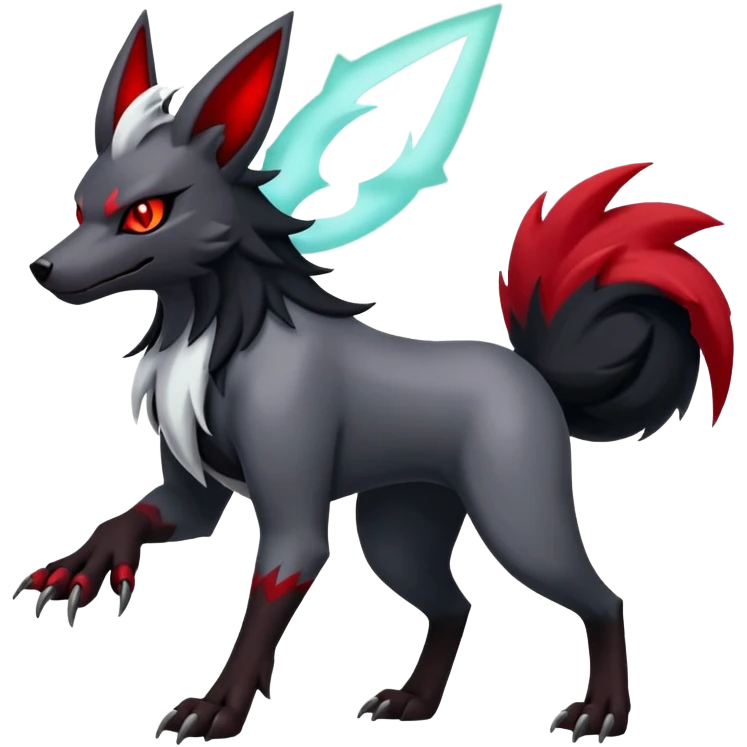 Shiny Exotic Excessive Mysterious Houndoom-Mightyena-Zorua-Zoroark-Zangoose-Pokémon-Fakémon-hybrid-creature (full body) emoji