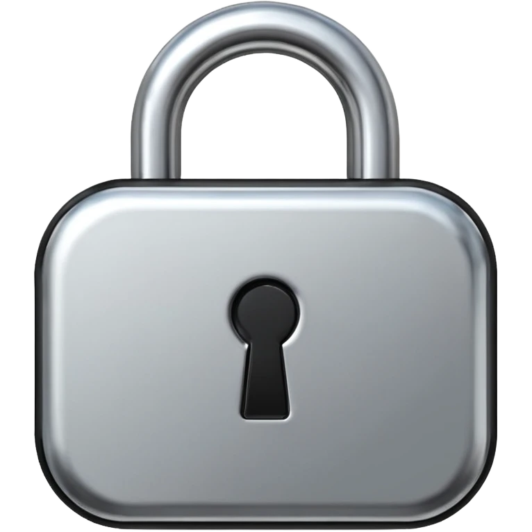 Minimalistic metallic lock emoji, rounded geometry, black and white reflective surfaces, flat clean futuristic icon
 emoji