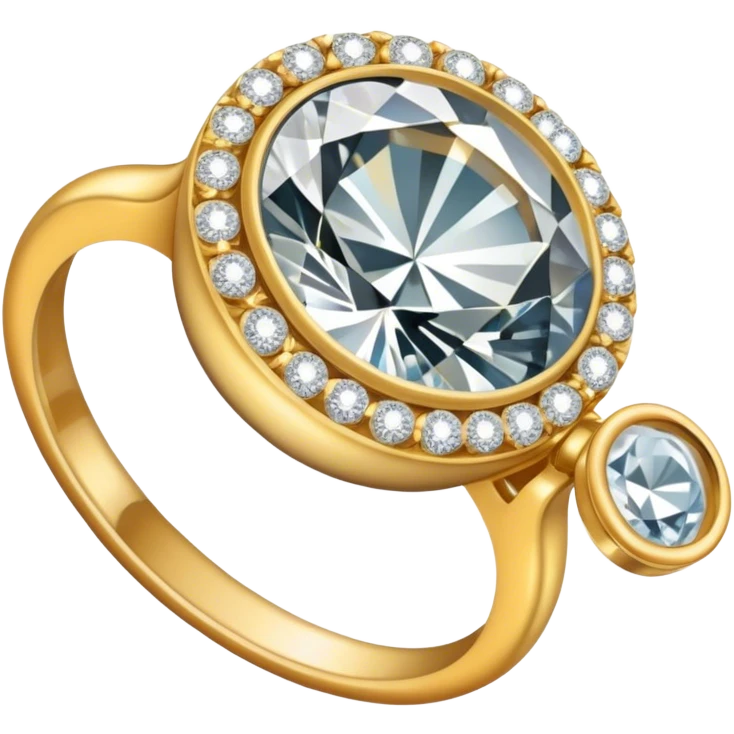 Create a bright, intricate, and elegant emoji that represents jewelry making and craftsmanship. The design should feature a combination of elements like a diamond, a delicate ring, and a jeweler's tool (e.g., a magnifying loupe or small hammer). Use a sparkling effect to emphasize luxury, with gold and silver tones. The emoji should be visually striking and convey creativity, precision, and beauty. Make the background transparent. emoji