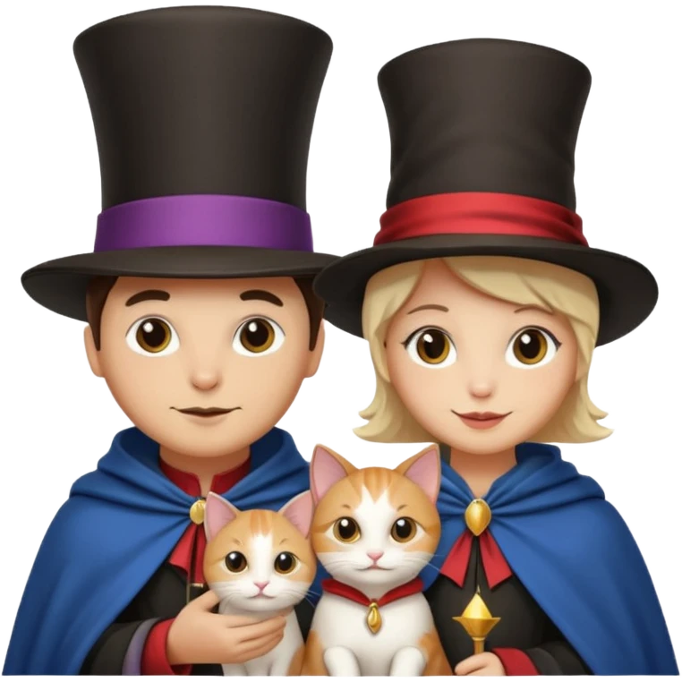 magician couple and their pet cat emoji