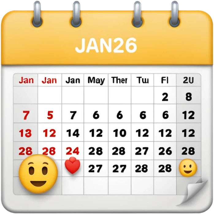 January calendar flat emojy style just writte Jan 2026. More flat style Just JAN 2026 should be on it emoji