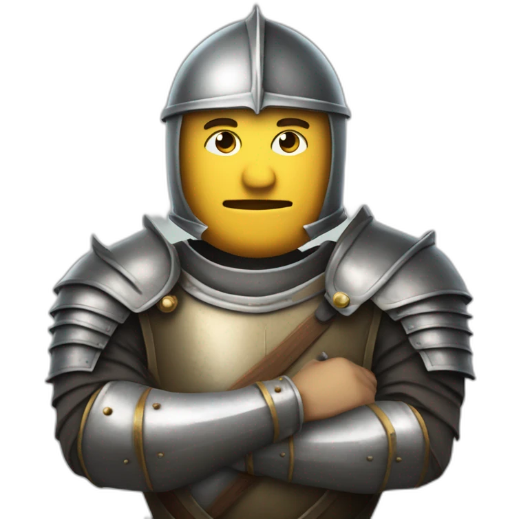 businessman crossed arms with helmet of a knight from medieval times emoji