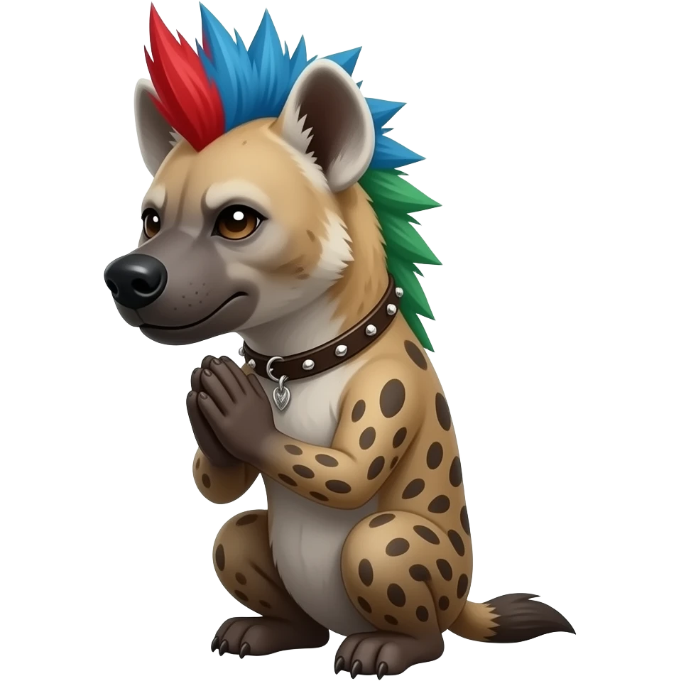 hyène punk cheveux rouge bleu vert qui prie emoji