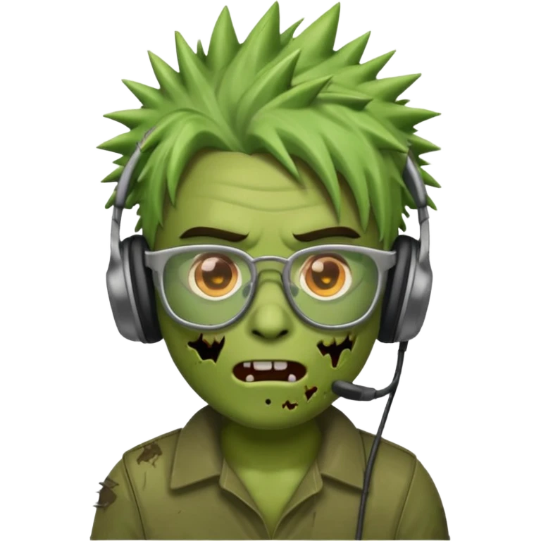 make a zombie iphone emoji with glasses, scratches spiky hair and headphones emoji