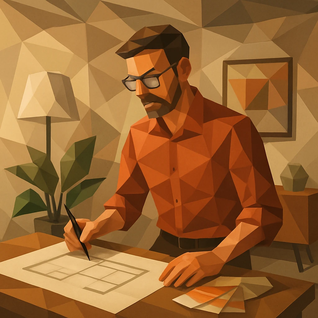 polygonal style interior designer in a geometric, low-poly room emoji