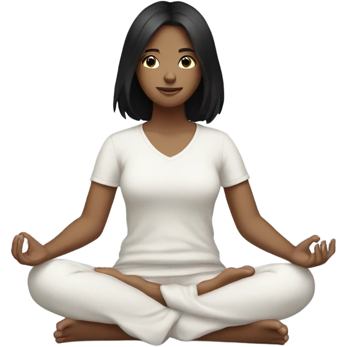 White teen girl with black hair meditating emoji