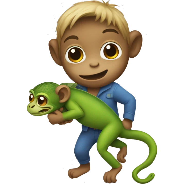 A monkey carrying a lizard emoji