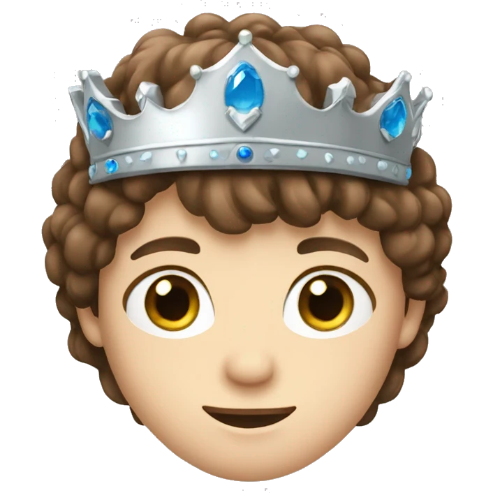 Brown hair boy with blue eyes and silver crown emoji