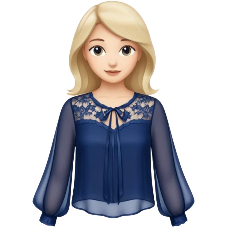Realistic womens sheer navy blue blouse, detailed lace
 emoji