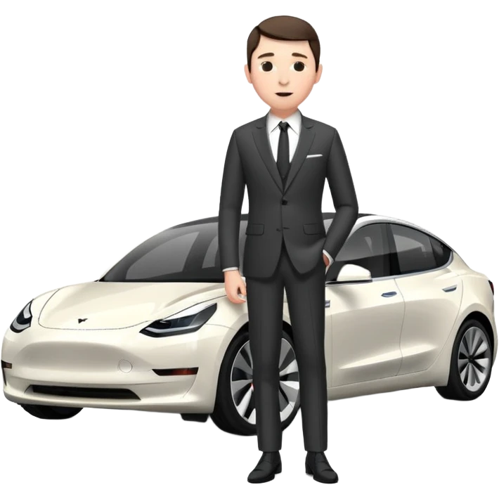 White tesla model 3 with a sleaky physician next to it emoji