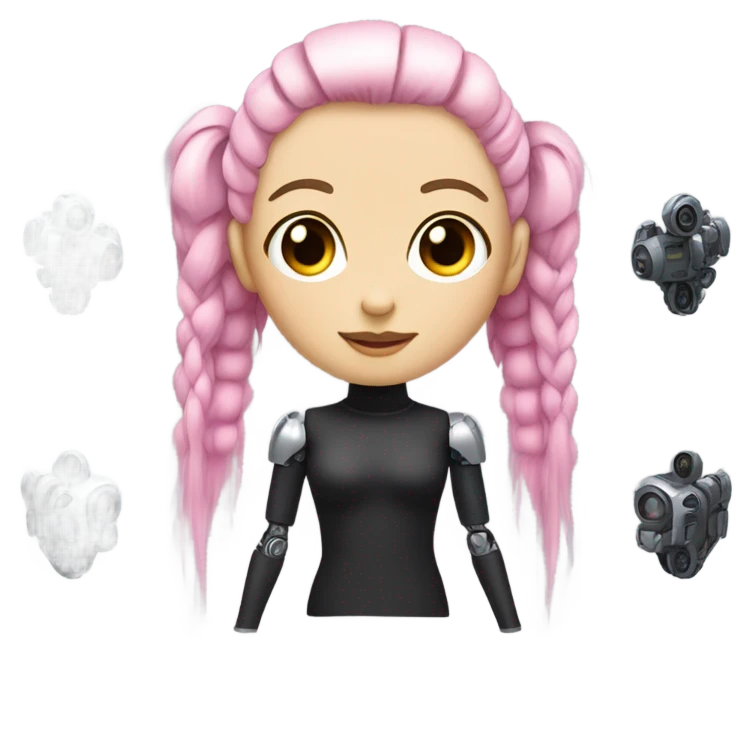 cyborg girl, pink hair, robot body, gynoid, twintails, cyberpunk, black turtleneck emoji