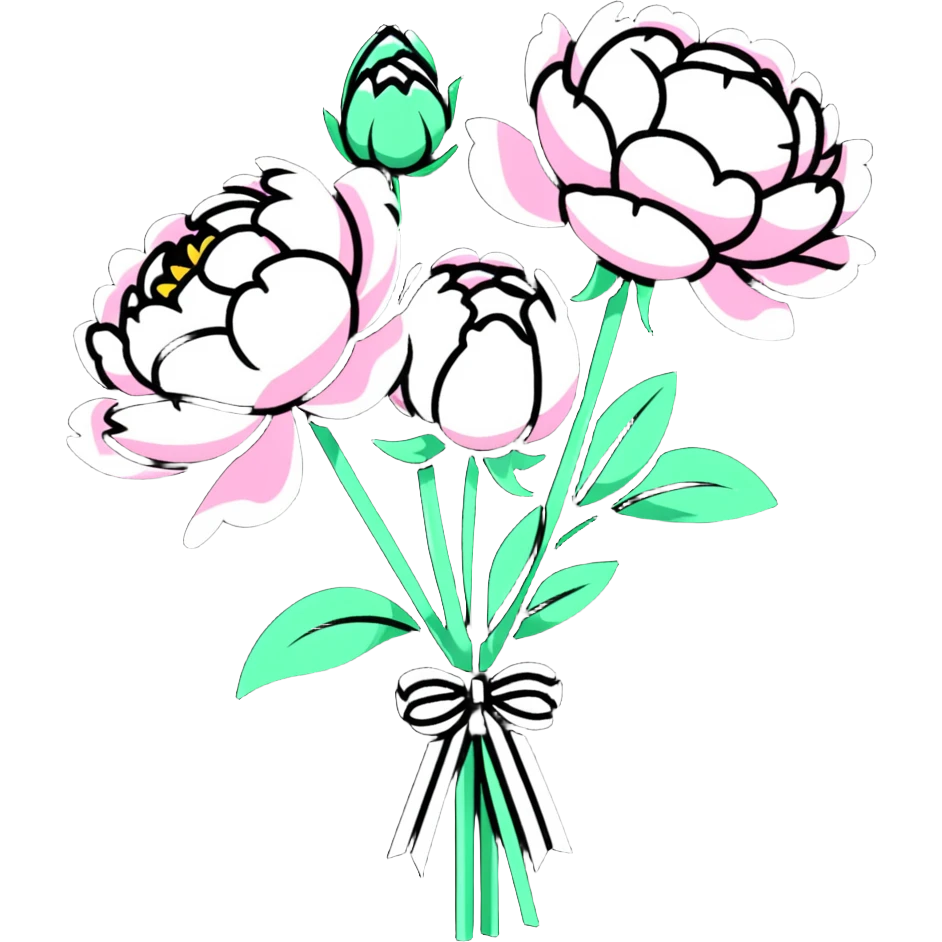 vibrant bouquet of peonies with ribbon emoji