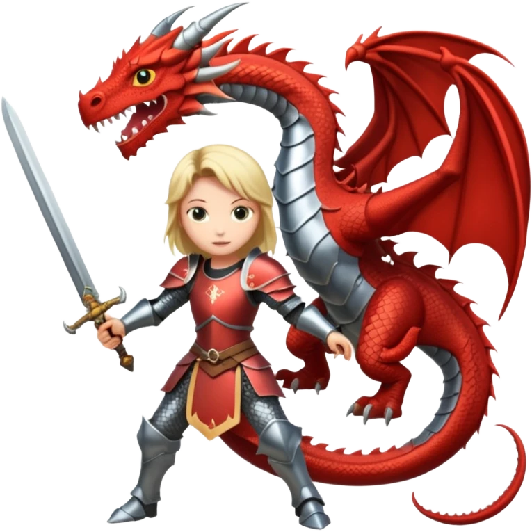 a girl in armor sword fighting a dragon emoji