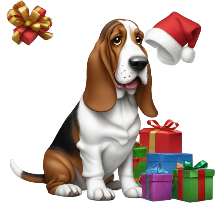 Basset hound ripping presents  emoji