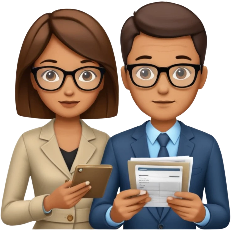 stylish looking husband and wife avatars reviewing their finances together  emoji