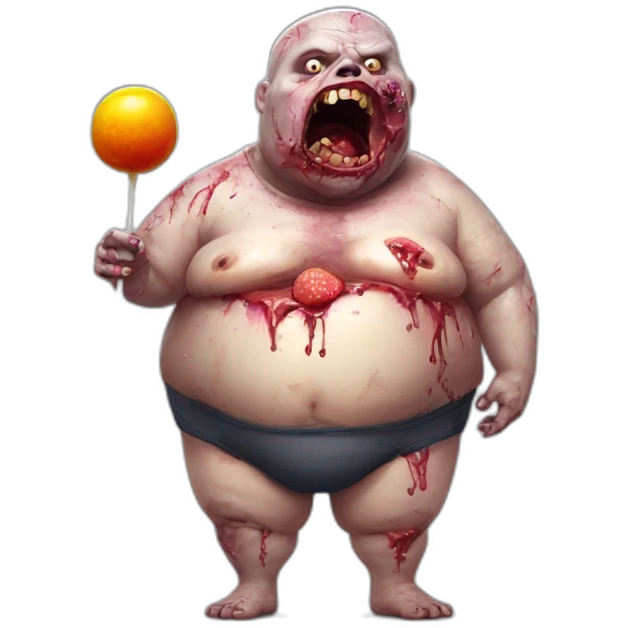 fat zombie in underpants eating a lollipop hyperrealistic emoji
