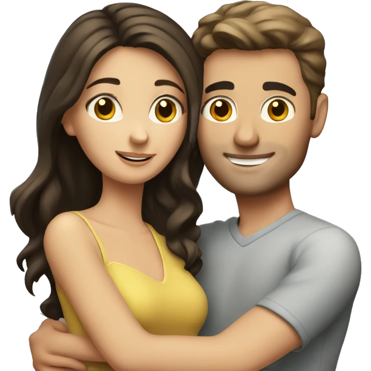 caucasian brunette couple hugging emoji