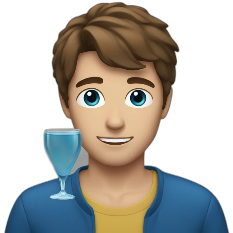 young man with brown hair drinking a blue shot emoji