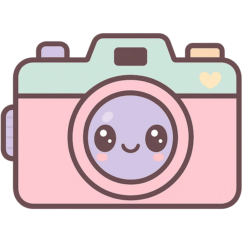 cute film camera, kawaii style, big eyes, pastel colors emoji