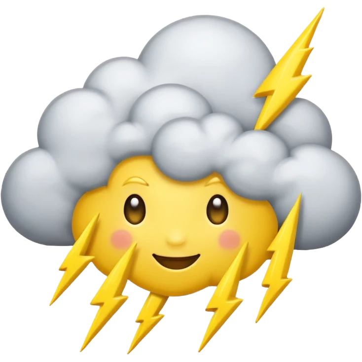 cute Thunderstorm Cloud, eyes, yellow lightning bolt gray emoji