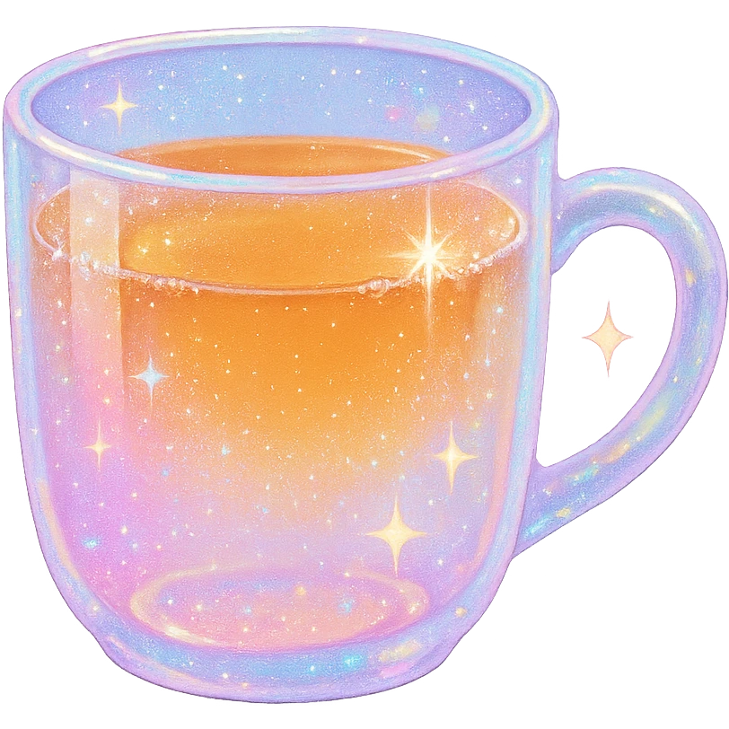 sparkly pastel glass mug with tea emoji