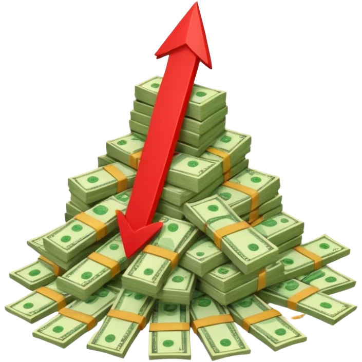 a pile of money with red arrow up emoji