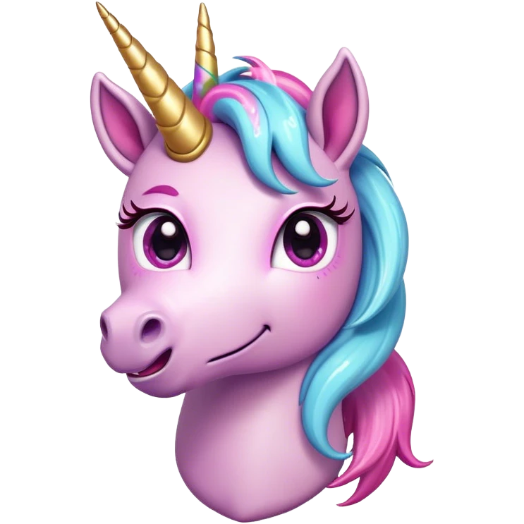 Cinematic Comical Unicorn Pony Portrait Emoji, Head tilted dramatically with an exaggeratedly amused expression, featuring a compact, magically adorned form with a sparkling tiny horn, wide, comically expressive eyes full of playful disbelief, and a subtly animated mane, Simplified yet hilariously expressive features, highly detailed, glowing with a slightly sassy pastel glow, high shine, dramatic yet playful, stylized with an air of cheeky magical mischief, soft glowing outline, capturing the essence of a meme-worthy unicorn pony that looks ready to trot its way into viral fame! emoji