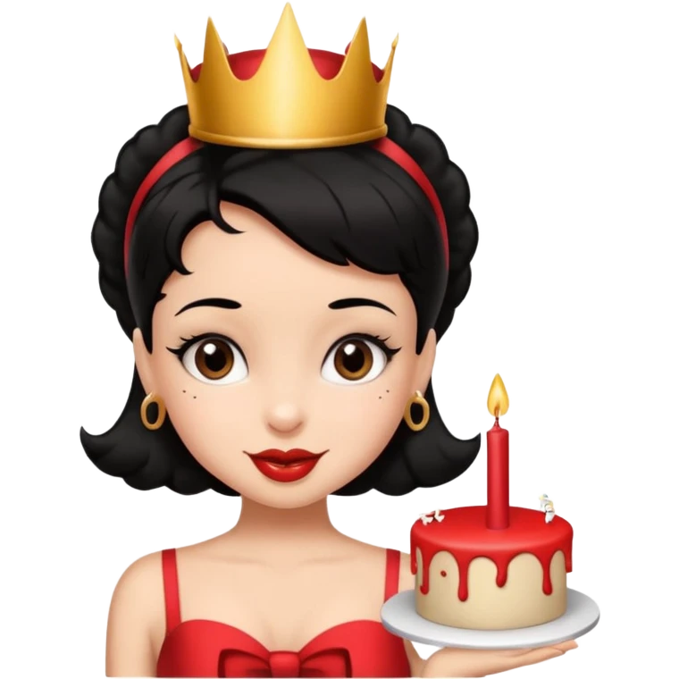 Do not change the face I already created, I want her with Betty boop face and black hair saying happy birthday  emoji