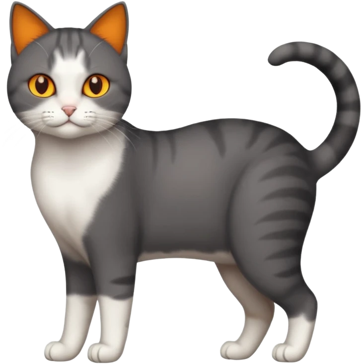 full body half dark grey and half white cat with white front legs emoji
