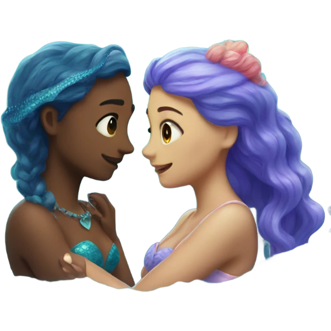 two mermaids in love and a heart emoji