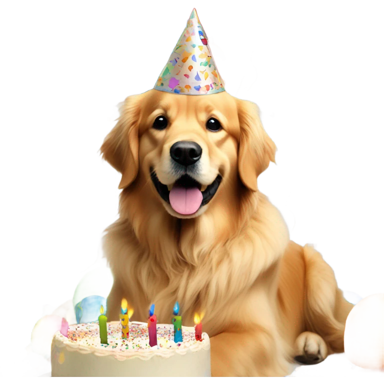 Golden retriever birthday celebration emoji