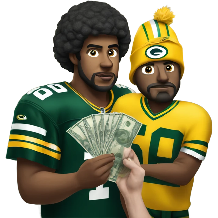 Sad packer fan handing over money to casino emoji