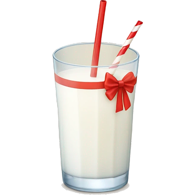 Glass of milk with a straw and a red bow on the straw emoji