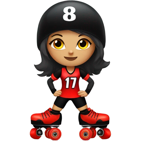 Roller derby girl wearing 818 in black and red emoji