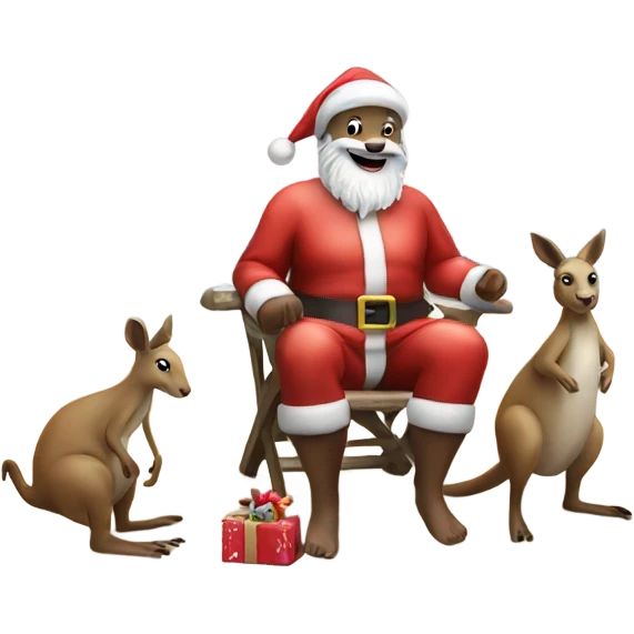 Santa celebrating Christmas on beach with kangaroo emoji