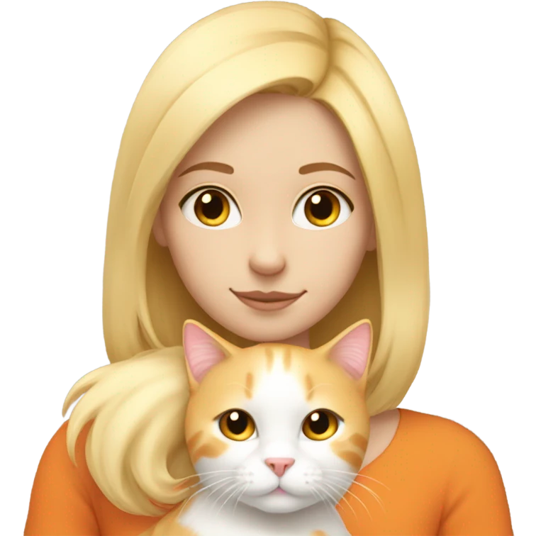 Girl with blonde hair cuddling her fluffy orange and white cat emoji