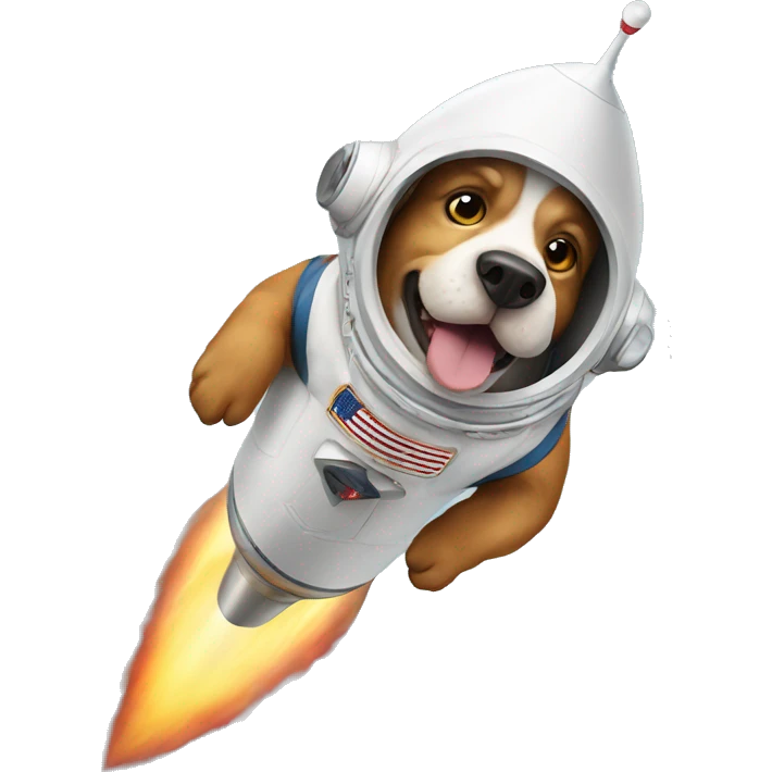 dog astronaut flies away on a rocket. emoji