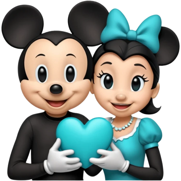 Mickey Mouse and Minnie Mouse with a teal blue heart  emoji