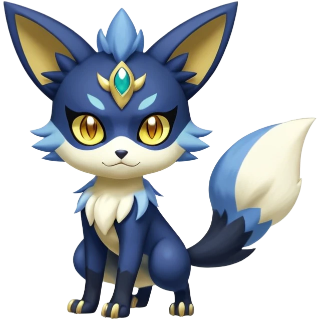 Shiny mExotic Badass Colorfulj Ethereal Royal Mysterious Gothic Meowstic-Zorua-Litten-Noibat-Pokémon-Fakémon-hybrid-creature (full body) with pattern-markings with golden eyes emoji