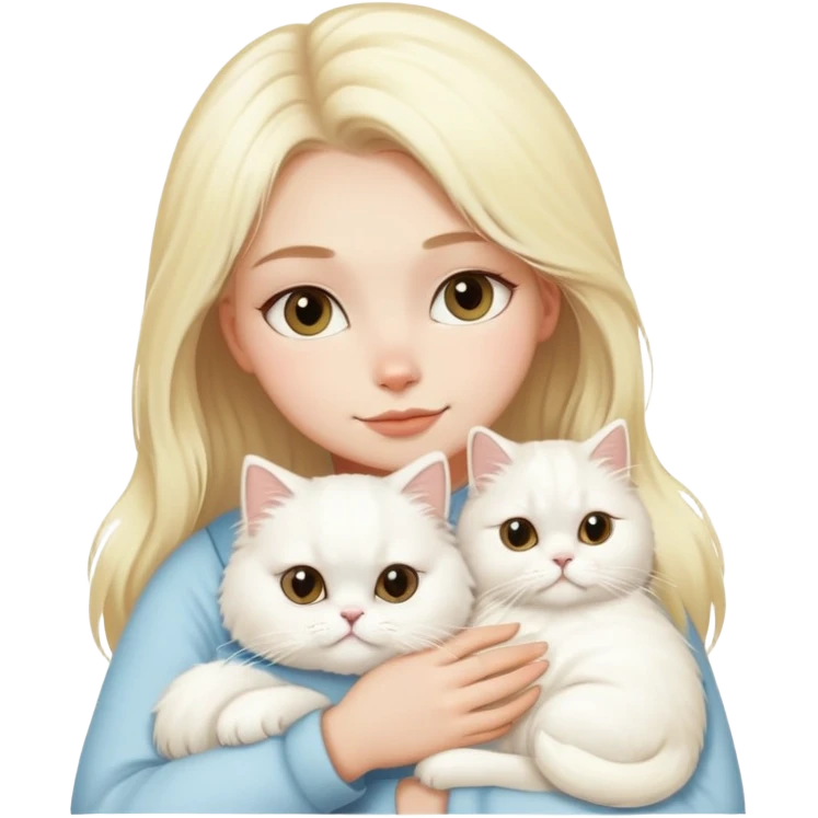 Blonde girl snuggling white Persian cat emoji