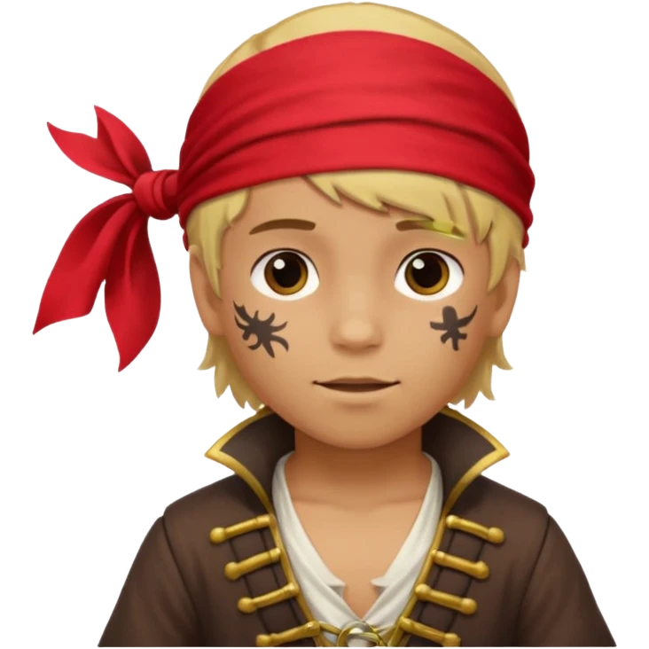 light brown Hispanic boy with blond hair that is dressed as a pirate emoji