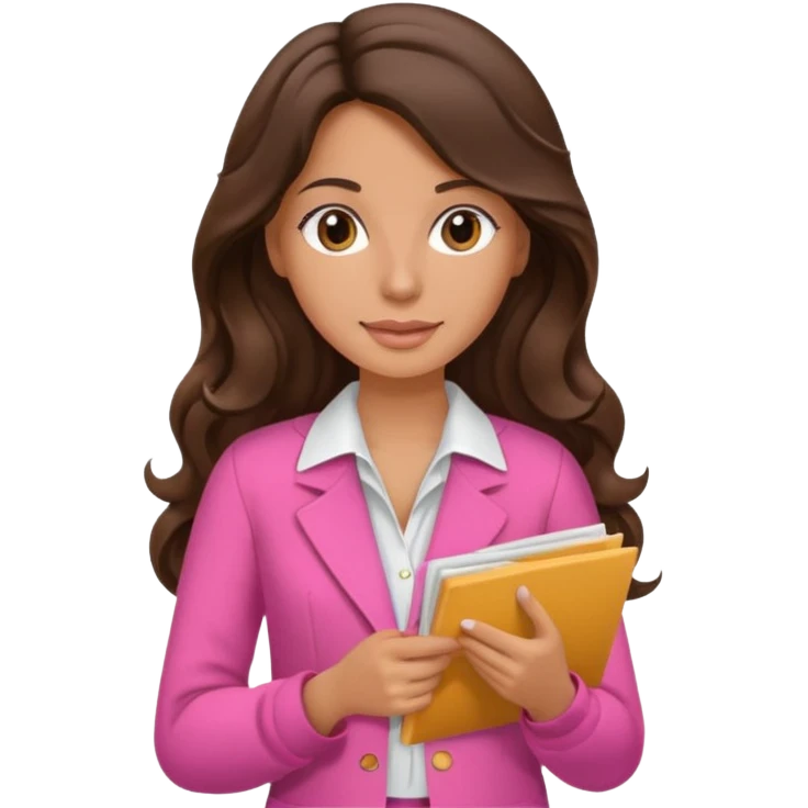 brunette tanned long wavy hair woman pink vibes with notes emoji