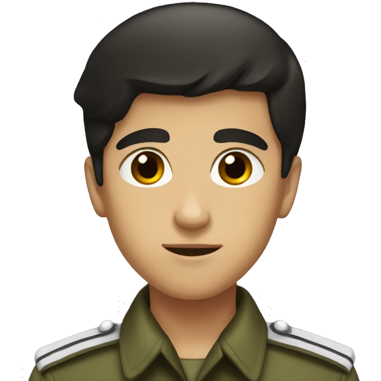 Boy with dark hair and brown eyes in military uniform  emoji