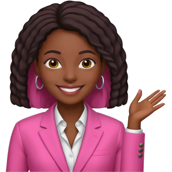Darkskin black woman wearing a pink suit emoji
